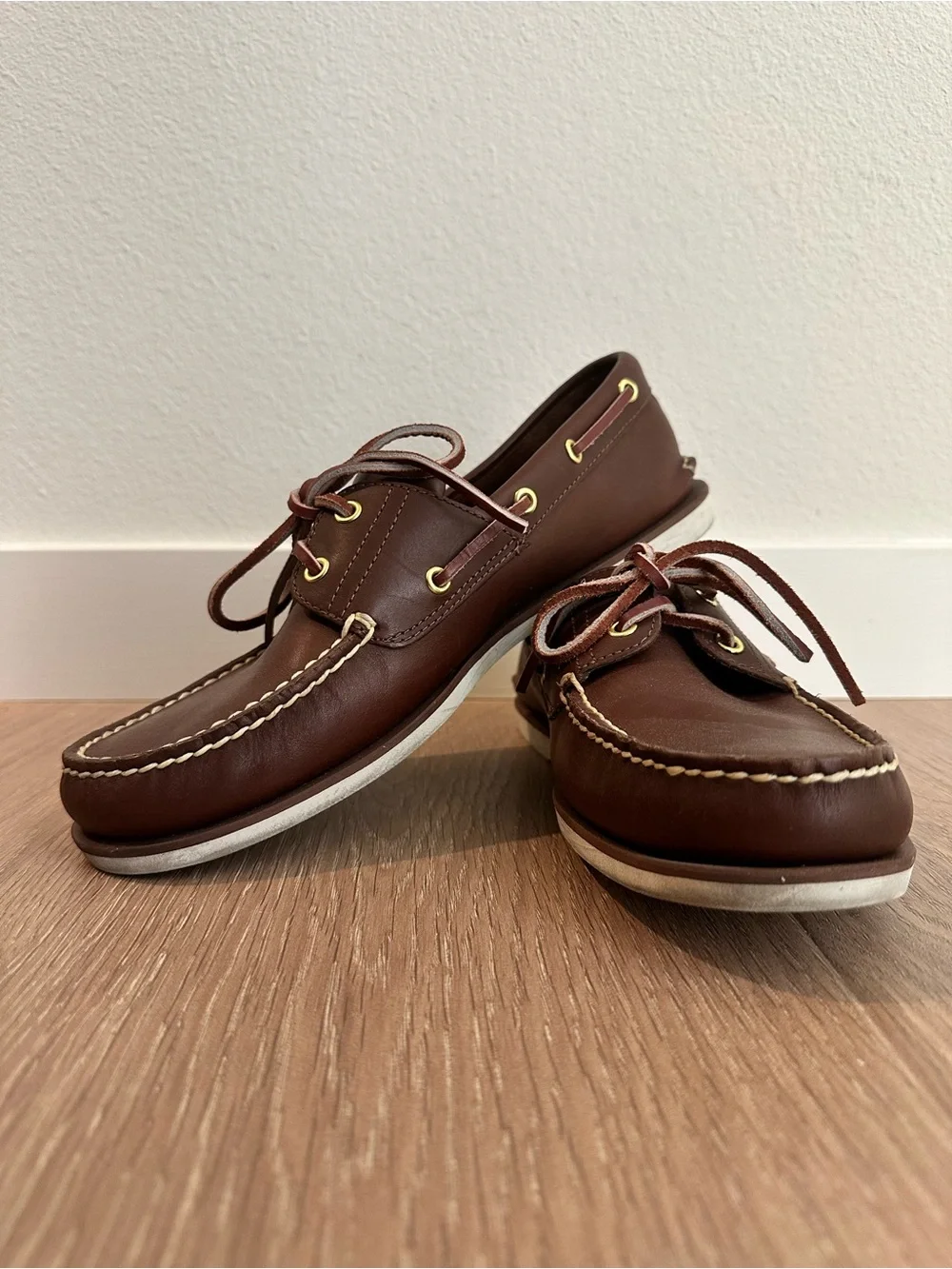Timberland Brown Leather Boat Shoes with White Outsole